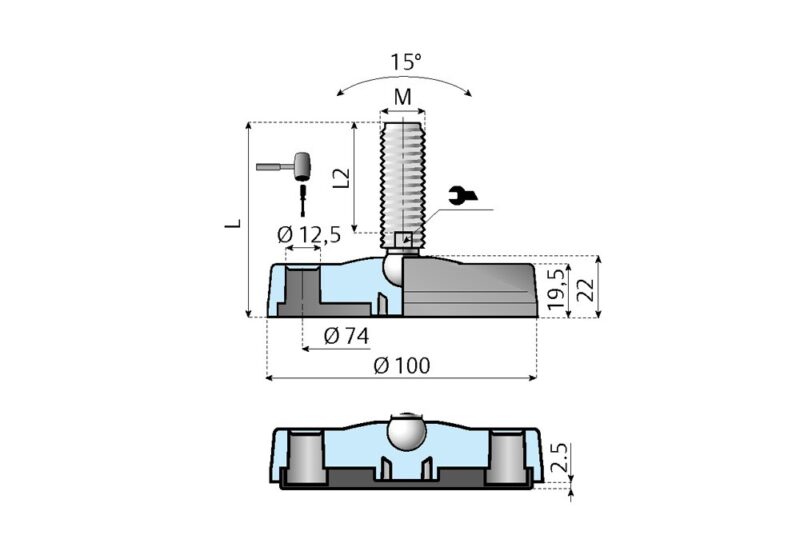 Gelenkfuß mit Befestigungsloch Ø 100 - Image 2