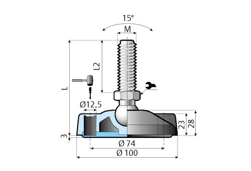 Gelenkfuß mit Befestigungsloch Ø 100 - Image 4