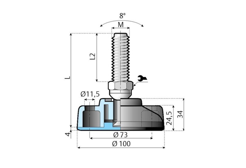 Gelenkfuß mit Befestigungsloch hohe Belastung Ø 100 - Image 2