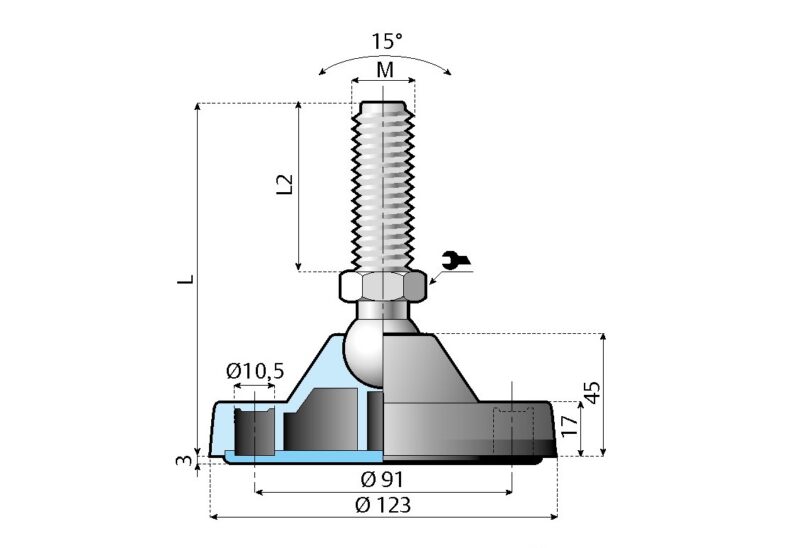 Gelenkfuß mit Befestigungsloch Ø 123 – Bild 2