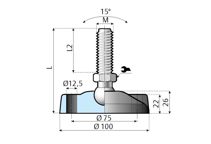 Gelenkfuß mit Befestigungsloch hohe Belastung Ø 100 - Image 4